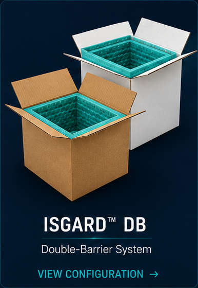 ISGARD DB Double-Barrier System shown in natural kraft and white corrugated box options