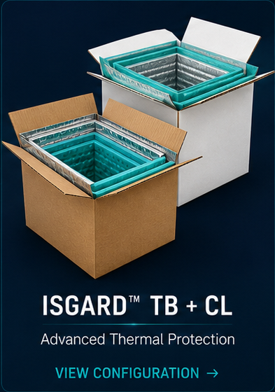 ISGARD TB + CL Advanced Thermal Protection shown in natural kraft and white corrugated box options